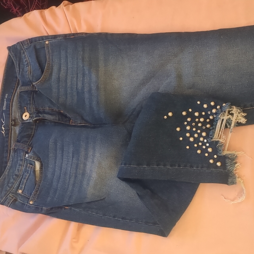 INC women's embellished straight leg regular fit Jean size 8.